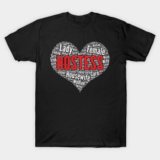 Hostess Heart Shape Word Cloud Design graphic T-Shirt